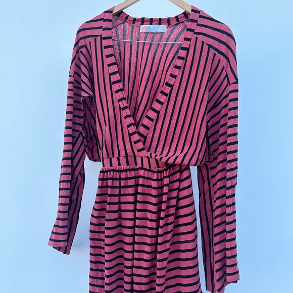 Free People Yacht Club Midi Dress Striped Long Sleeve Cut Out Red Black Medium - Picture 5 of 9